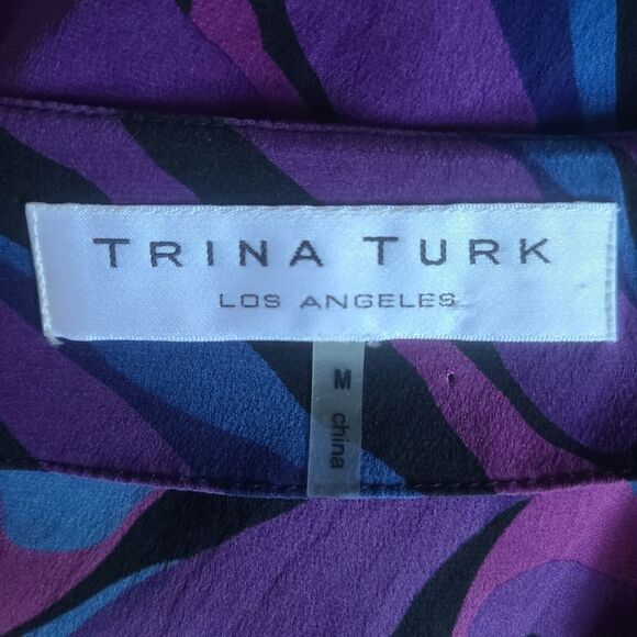 trina turk stretch silk wrap blouse long sleeve womens size M - Picture 4 of 7